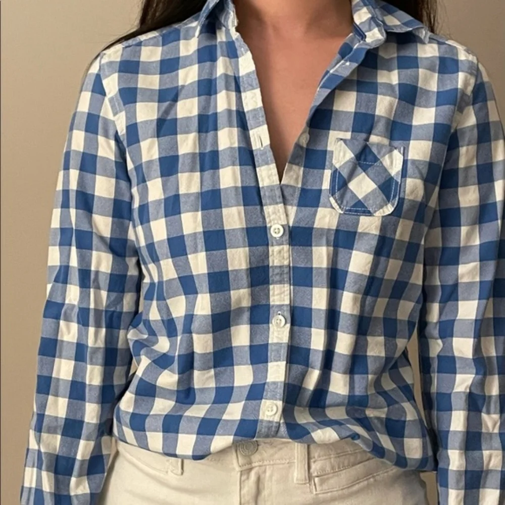 American Eagle Blue & White Plaid Button-Up Shirt β Size 0 β 100% Cotton Womens - Picture 1 of 16